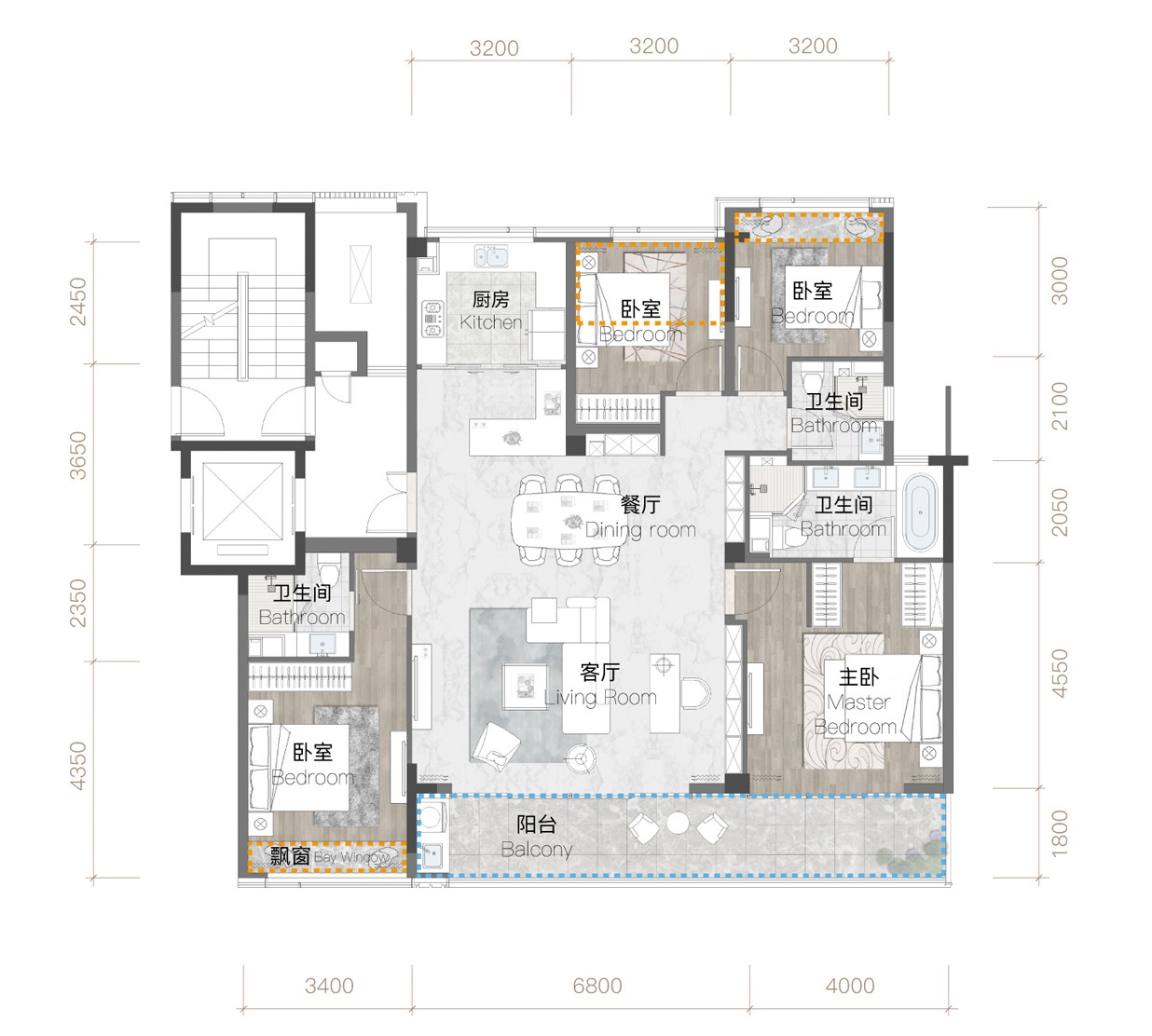 绿城建发·沁园约165㎡洋房装修示意图