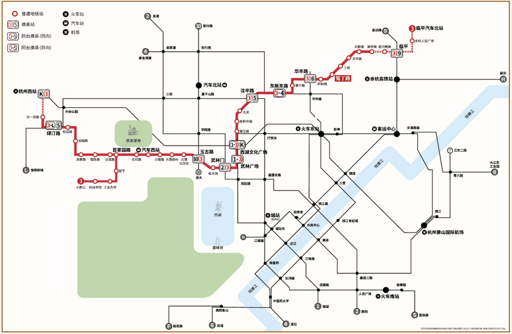 杭州地鐵規劃圖(標紅為杭州地鐵3號線)(圖片來源於百度)